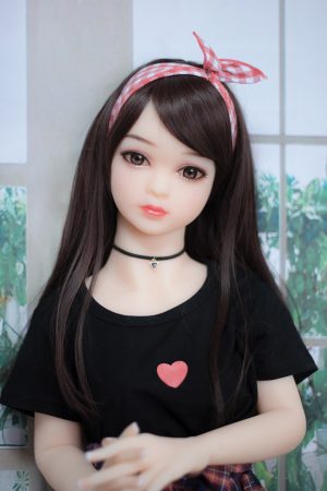 Poppy 100cm petite realistic love doll front view – flat-chested TPE beauty with compact 3ft3 design